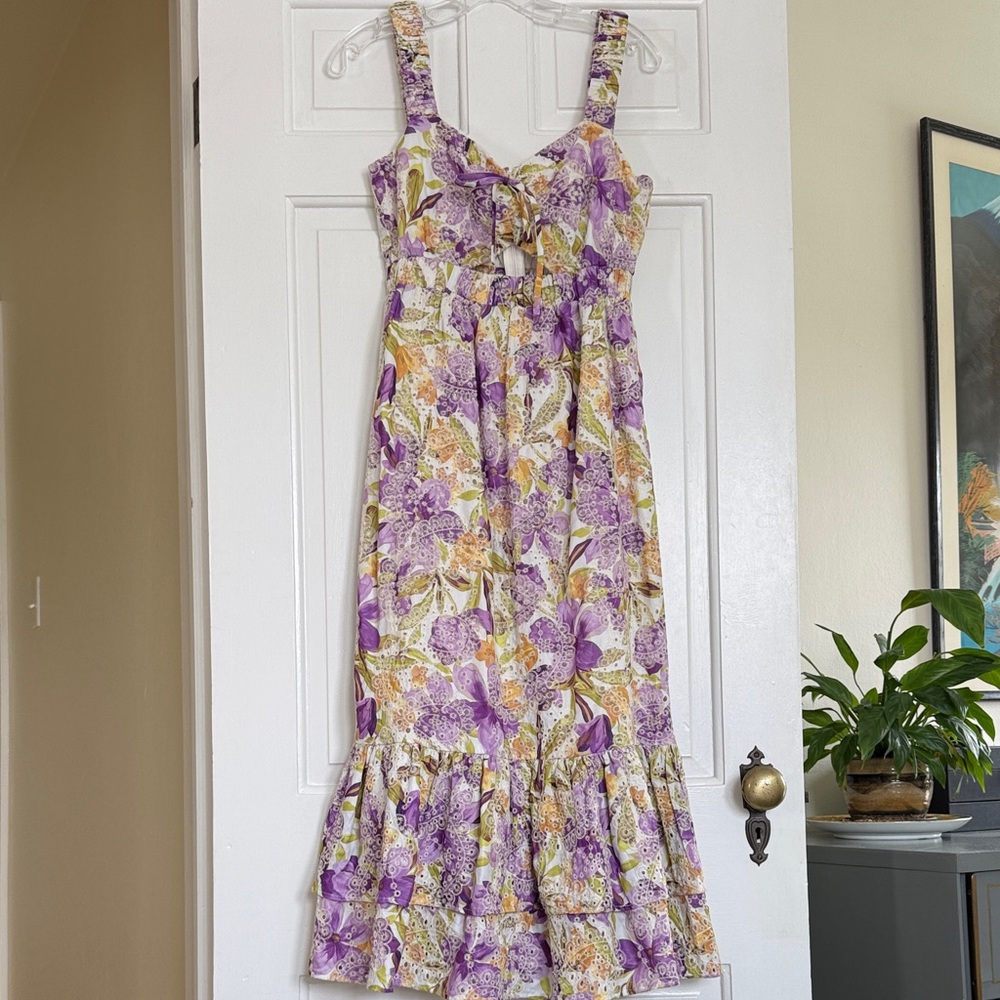 Adelyn Rae Purple and Yellow Floral Tie-Front Maxi Dress
